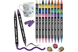 Kizaten Pennarelli a Vernice Acrilica, 36 Colori Brush Pen 0.5mm to 5mm Permanenti Impermeabile Pennarelli Acrilici Paint Marker Doppia Punta Fine Colorat con 4 Tavole da Disegno