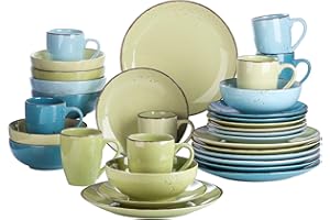 vancasso Navia Prato Dinner Set, Stoneware Vintage Look Multicolour Dinnerware Tableware, 32 Pieces Dinner Service Set for 8, Include Dinner Plate, Dessert Plate, Cereal Bowl and Mug.