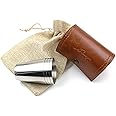 iSavage Shot Glasses with Burgundy Leather case 1.2oz Each Set of 4 18/8 Stainless Steel, 1 Cloth bag-YM202