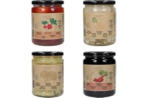 ‎BAKOKI BAKOKI Premium eingelegtes Gemüse - Radieschen, Blumenkohl mit Kurkuma, Rote Bete, Rettich - 4 x 480g (4er Pack)