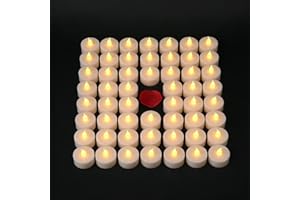VIROSA Pack of 48 Realistic and Bright Battery Operated Flickering Flameless Tea Light Led Candles, Batteries Included - Yellow