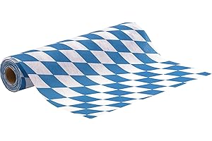 100%Mosel Oktoberfest bieżnik na stół, niebiesko-biały (30 cm x 10 m), dekoracyjny bieżnik z włókniny, dekoracja stołu w kratkę na imprezę i wieczór bawarski