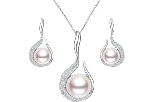 EVER FAITH® Parure bourgeon de fleur Collier et boucles d'oreilles Argent sterling Oxyde de zirconium Perles d'eau douce de culture AAA