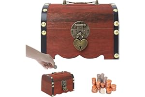 Gwezmxs Sparbüchsen, Abschließbar Spardose, Sparschwein mit Schloss und Schlüsseln, Vintage Holz Schatztruhe mit Deckel, Erwachsene Kinder Sparkasse Bank Geschenk