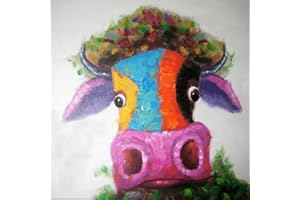 Fokenzary Hand bemalt Malerei Leinwand kleine Stier bunte Pop-Art-Wand-Dekor gerahmt bereit zum Aufhängen 24x24in