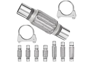 Swpeet 3Pcs 2.2 x 6 Inches Exhaust Flex Pipe with 2.2 Inches Exhaust U Clamp Kit, Universal Type Stainless Steel Double Braid Portion Zinc Pipes Exhaust Flex Tube Ideal for Heavy Duty and Cars