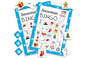Funnlot Christmas Games for Kids, Snowman Bingo Cards 24 Players Christmas Crafts for Kids Christmas Activities Games for Family Large Group Xmas Party Favors Supplies Gifts