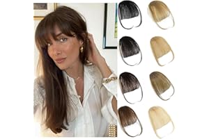 Alaleibaby Clip in Bangs Human Hair 100% clip in hair extensions real human hair Light Brown Air bangs hair clip human hair Hairpieces for Women Curved Bangs for Daily Wear