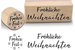 WAMIOKAGRO 2 Stück Stempel Weihnachten Set, Weihnachtsstempel "Fröhliche Weihnachten" - 75 x 30 mm - Holzstempel Motivstempel für Weihnachtskarten, Geschenkpapier, Adventskalender und Weihnachtsdeko