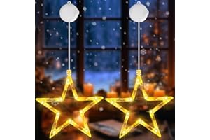 Buudala LED Stern Weihnachtsdeko Fenster Innen, 2 Stück Weihnachtsbeleuchtung Lichter mit 3 Beleuchtungsmodi, Timer, Saugnäpfe, Fensterbeleuchtung Weihnachten für Balkon, Party(Warmweiß)