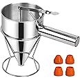 FirstTry Pancake Batter Dispenser with Handle, Rack & Silicone Mouths I Stainless Steel Octopus Ball Funnel I Heavy Duty Baking Tool I Maker for Cupcakes, Crepes, Muffin, Waffles, Chocolate balls