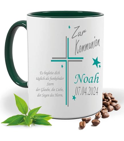 Blickfang Kommunion Tasse Mit Personalisierbarer Gravur – 330 Ml, Keramik, Spülmaschinengeeignet, Weiß