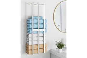 BETHOM Towel Rack Wall Mounted, Bathroom Towel Storage Rail Rack Can Hold 6 Large Bath Sheets, 75cm Bathroom Towel Holder for rolled Washcloths, White