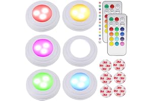Sgizoku Under Cabinet Kitchen Light,Battery Operated Cupboard Lights,Wireless LED Puck Lights with 2 Remote Controls &Time Function,Dimmable Colorful Push Lighting Stick on Wardrobe Counter Lights