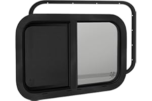 NOVINO Cargo Trailer Windows,18" Wx15 H RV Windows for Cargo Trailer/Camper/Travel Trailer with Trim Ring,Horizontal Sliding Replacement Fit 15/16" or 1-3/8" Thick Wall,Allow Error 1/16”,DOT Approved