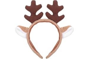 Gjinxi Diadema realista de orejas de cuernos y orejas de animal, esponjosa, gato, perro, felpa, cuernos de reno, Halloween, Navidad, lindo disfraz para lavar maquillaje, cosplay, fiesta, carnaval