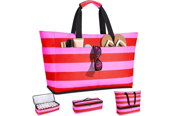 CIRYCASE Grand Sac de Plage XXL avec Isotherme, 54L Cabas de Voyage Femme/Famille/Fille Pliable Étanche, Compartiment Sec-Humide, Sac Fourre Tout Sacs de Sport pour Vacance Courses Piscine Pique-Nique