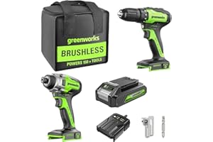 Greenworks Kit d'outils sans fil 24 V, perceuse-visseuse 35 Nm, visseuse à percussion 300 Nm, batterie 2 Ah, chargeur