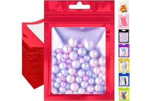 Plaphy 100 Sacchetti Mylar in Alluminio Richiudibili con Finestra, Bustine Mylar con Zip per Alimenti, Buste Ermetiche per Confezionamento e Conservazione Alimentare (Rosso, 9 x 16 cm)