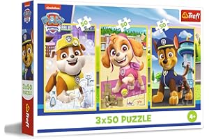 Trefl - Puzzle 3w1: PAW Patrol, Nasze Pieski - 3 x 50 Elementów, Zestaw Trzech Układanek dla Dzieci od 4 lat