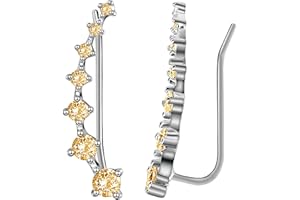 ELENSAN 7 Crystals Ear Cuffs Hoop Climber S925 Sterling Silver Earrings Hypoallergenic Earring