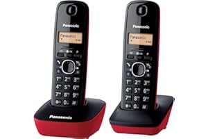 Panasonic KX-TG1612SPR Teléfono Inalámbrico Digital DECT, Unidad Base y 2 Auriculares, Identificador De Llamadas, Batería Larga Duración, Pantalla LCD, Agenda, Rellamada, Despertador, Rojo