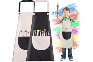 Huahuanghui Delantal Pintura Infantil, Niños Artista Delantales con Bolsillo, Delantal de Cocina Infantil para Pintura Artística Cocinar Hornear (Gris Negro)