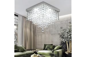 Jasni Luxury Crystal LED Chandeliers Modern Square Raindrop Flush Mount Ceiling Light Fixtures Lighting Pendant Lamp for Bedroom,Living Room Closet Foyer (White Light, 25CM/10 inch)
