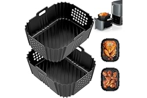 YIKKI 2PCS Silicone Air Fryer Liners for Ninja Double Stack Air Fryer XL Sl400UK, Airfryer Liners Air Fryer Accessories for Ninja Dual Air Fryer AF400UK, AF300UK, AF451UK, Tower T17088 (Black, One Size)