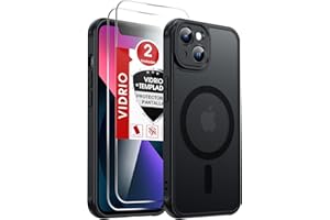 LeYi Funda para iPhone 13 Compatible con MagSafe Magnética, con 2× Cristal Templado, Carcasa Translúcido Esmerilado Grado Militar Antigolpes Case, Negro