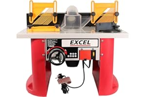 Excel Table Router Cutter 1500W/240V with Variable Speed 28000RPM - Height Adjustment Handle - Mitre Gauge - Back Guide Fence - Extractor Hood - UK Plug