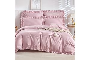 ‎LEKESKY Lekesky Bettwäsche 135x200 Rosa, Rüschen Bettwäsche 135x200 cm 2 Teilig Mädchen Mikrofaser Bettwäsche Blumen mit Reißverschluss mit Kopfkissenbezüge 80x80 cm