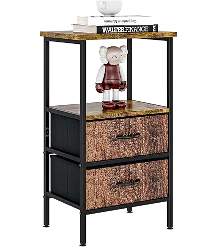 YITAHOME Side Table, Bedside Table With Cabinet, X-shaped Coffee Table With Charging Station, 2 USB Ports And Sockets, Bedside Table For Living Room, Bedroom, Metal Frame, Vintage Brown