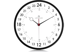 Lafocuse Zegar ścienny 24 h, czarny, bez tykania, bezgłośny, zasilany bateriami, 30 cm, analogowy zegar ścienny, 24 godziny, nowoczesna dekoracja do salonu, kuchni, sypialni, biura