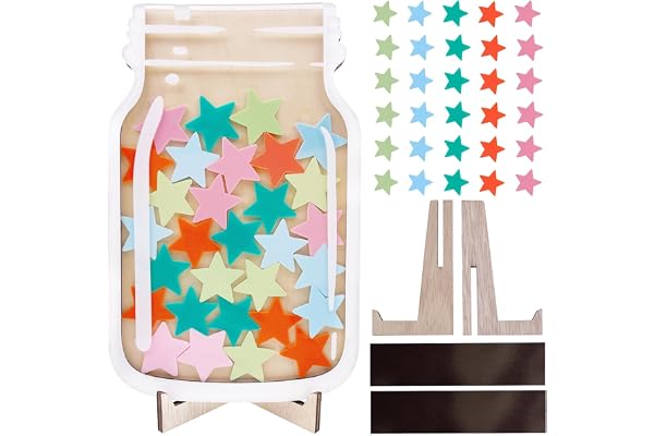 ONECK Bocal de Récompense avec 30 Étoiles pour Enfants, Pot de Récompense en Bois pour Routine Quotidienne, Tableau de Comportement pour Apprentissage de la Propreté pour Tâches
