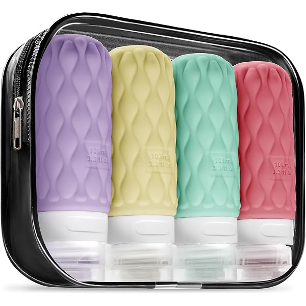 4 Silikon Reiseflaschen 90 Ml – BPA Frei, Auslaufsicher, Mit Kulturbeutel, Für Shampoo & Kosmetik