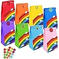 flintronic Gift Bags, 20Pcs Sweets Party Bags Rainbow Paper Bag, Kids Sweet Baging with Smile Face Stickers for Halloween, Christmas, Birthday, Celebrations - Kids' Party Favours 13 * 8 * 24CM