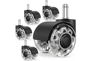 POWZOO Lot de 5 Roulettes Chaise de Bureau,11 x 22 mm Roulette Chaise Bureau,Rotation à 360 Degrés Sans Rayures,Pour sols durs,parquet, tapis, stratifié, pas besoin de tapis de protection de sol.