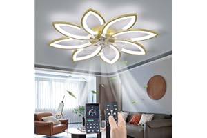 YUNZI Muto Ventilatore da soffitto con luce con telecomando, LED Dimmerabile Lampada da soffitto Moderno Illuminazione per Soggiorno Camera da letto, Regolabile 6 velocità, Oro 90CM