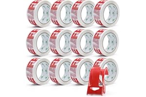 BOMEI PACK Nastro adesivo da imballaggio stampato fragile, nastro adesivo da imballaggio con dispenser per pacchi 48 mm x 66 m, 12rotoli