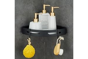 GRICOL Etagère de Douche Sans Perçage Étagère d'Angle Douche avec Autocollant Métal avec 2 Crochets Antirouille pour Salle de Bain Noir