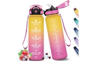 HoneyHolly Butelka na napoje, szczelna, nie zawiera BPA, sportowa, ze znacznikami czasu i słomką, nadaje się do szkoły, na rower, fitness, jogę, siłownię