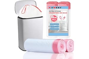 50L Drawstring Bin Bags, KITBEST Heavy Duty Swing Bin Bags with Tie Handle, Large Pedal Trash Garbage Rubbish Bags Kitchen White Plastic Refuse Sacks, Fit for 30-50 Liter Waste Bin, 60 x 77cm