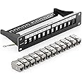 deleyCON Patchpanel Set Modular 1U (19 inch) rack installation and 24x Keystone Module CAT6a Compatible CAT5, CAT6, CAT7 and LAN network installation cable 12 Port Black