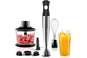 NWOUIIAY 6 w 1 Wielofunkcyjny mikser nurkowy 1200 W Wydajny, nieskończenie zmienna prędkość z trzepaczką do mielenia i szklanką dozownikiem do dżemu kremowego i zupy itp