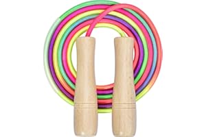 Donluhu Premium Springseil Kinder, 260cm Verstellbare Seilspringen Kinder mit Holzgriff und Baumwollseil, Fitness Spiel und Knochenentwicklung zu fördern, ideal als Geschenk für Jungen und Mädchen