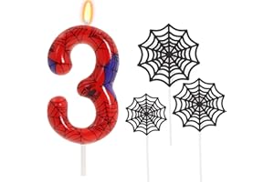 ‎RONOZA Ronoza Geburtstagskerzen Zahlen 3 (Spidey Deko), Kerzen Geburtstag, Grüne Geburtstagskerze, spidey 3, Geburtstagskerzen für Torte, Kerze 3, Kerzen Zahlen (mit Tortendeko Spinnennetz Set)