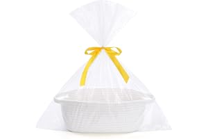 SweetMemo Gift Basket Empty to Fill with Handles, Woven Rope, Cream White | Empty Woven Rope Basket with Gift Bag & Ribbon for Baby Shower, Wedding, Birthday Gifting, Nursery Decor, 12x8x5 in