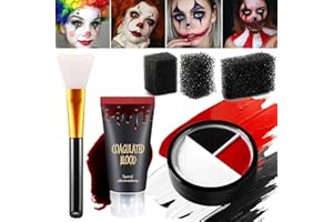 Afflano Maquillage Clown Effrayant Halloween Peinture Visage Faux Sang Kit, Peinture Visage Rouge Noir Blanc pour Enfant Costume Cosplay Gothique Squelette Zombie Vampire Peinture Corporelle à l'Huile