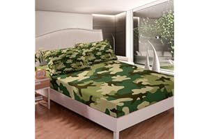 LOUSSIESD Camouflage Design Fitted Sheet Green Geometry Bedding Set for Kids Boys Teens Ultra Soft Simple Modern Bed Sheet Set Monochrome Camouflage Bed Decor 3Pcs King Size